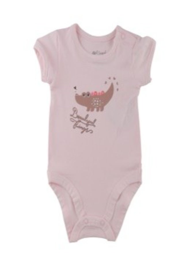 Girls Short Sleeve Printed Crocodile Bodysuit (Pink)